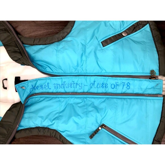 DIESEL SLEEVELESS JACKET VEST PUFFER ZIPPER TEAL WITH GREY TRIM SIZE L LARGE - Picture 9 of 16